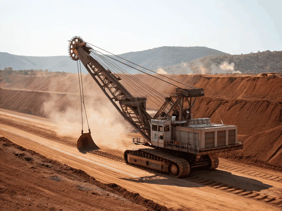 A hydraulic mining excavator loading at the bench